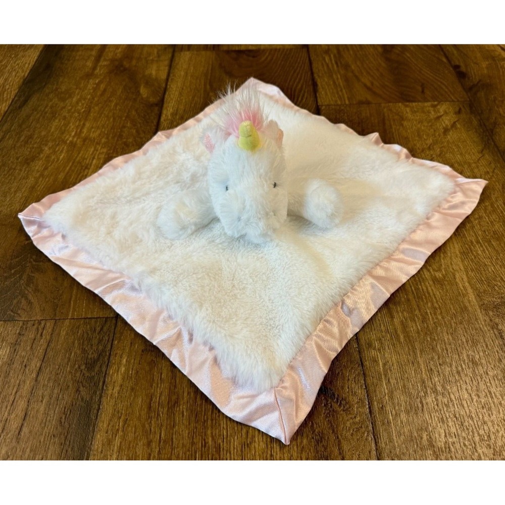 Cloud Island Unicorn Lovey Baby Security Blanket White Pink Satin Plush 14 Inch